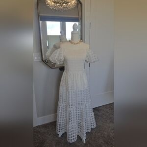 Elegant White Gingham Dress